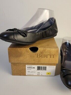 Born Shoes Women's 7 M Karoline Black Leather Ballet Flats Comfort Slip On, Bow